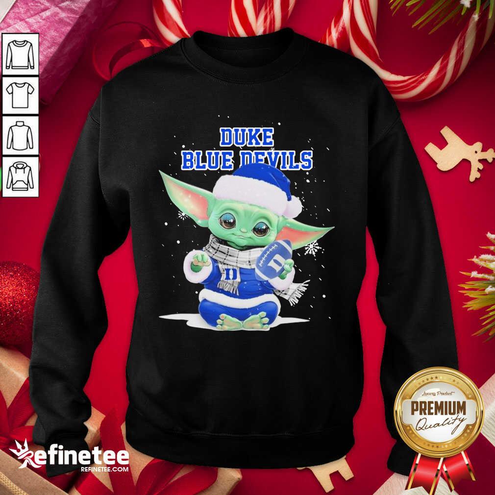 Cute Baby Yoda Play Rugby Duke Blue Devils Merry Christmas Sweatshirt - Design By Refinetee.com