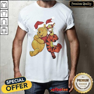 Cute Pooh And Tiger Hat Santa Happy Merry Christmas Shirt - Design By Refinetee.com