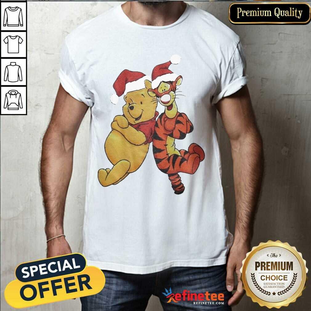 Cute Pooh And Tiger Hat Santa Happy Merry Christmas Shirt - Design By Refinetee.com