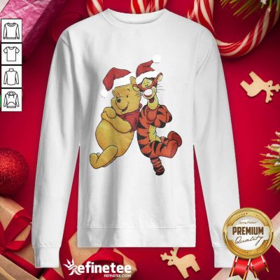 Cute Pooh And Tiger Hat Santa Happy Merry Christmas Sweatshirt - Design By Refinetee.com