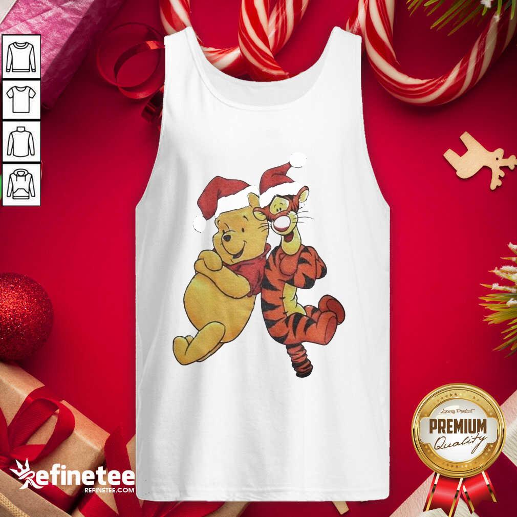 Cute Pooh And Tiger Hat Santa Happy Merry Christmas Tank Top - Design By Refinetee.com Pooh And Tiger Hat Santa Happy Merry Christmas Tank Top - Design By Refinetee.com