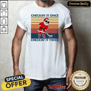Excellent Santa Claus Play Hockey Checking It Once Checking It Twice Vintage Retro Shirt - Design By Refinetee.com