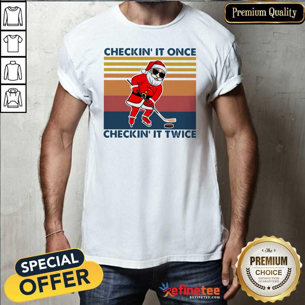 Excellent Santa Claus Play Hockey Checking It Once Checking It Twice Vintage Retro Shirt - Design By Refinetee.com