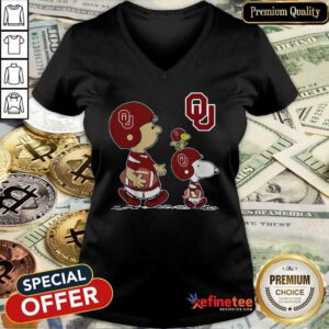 Excellent The Peanuts Charlie Brown Snoopy Woodstock Oklahoma Sooners Football V-neck - Design By Refinetee.com