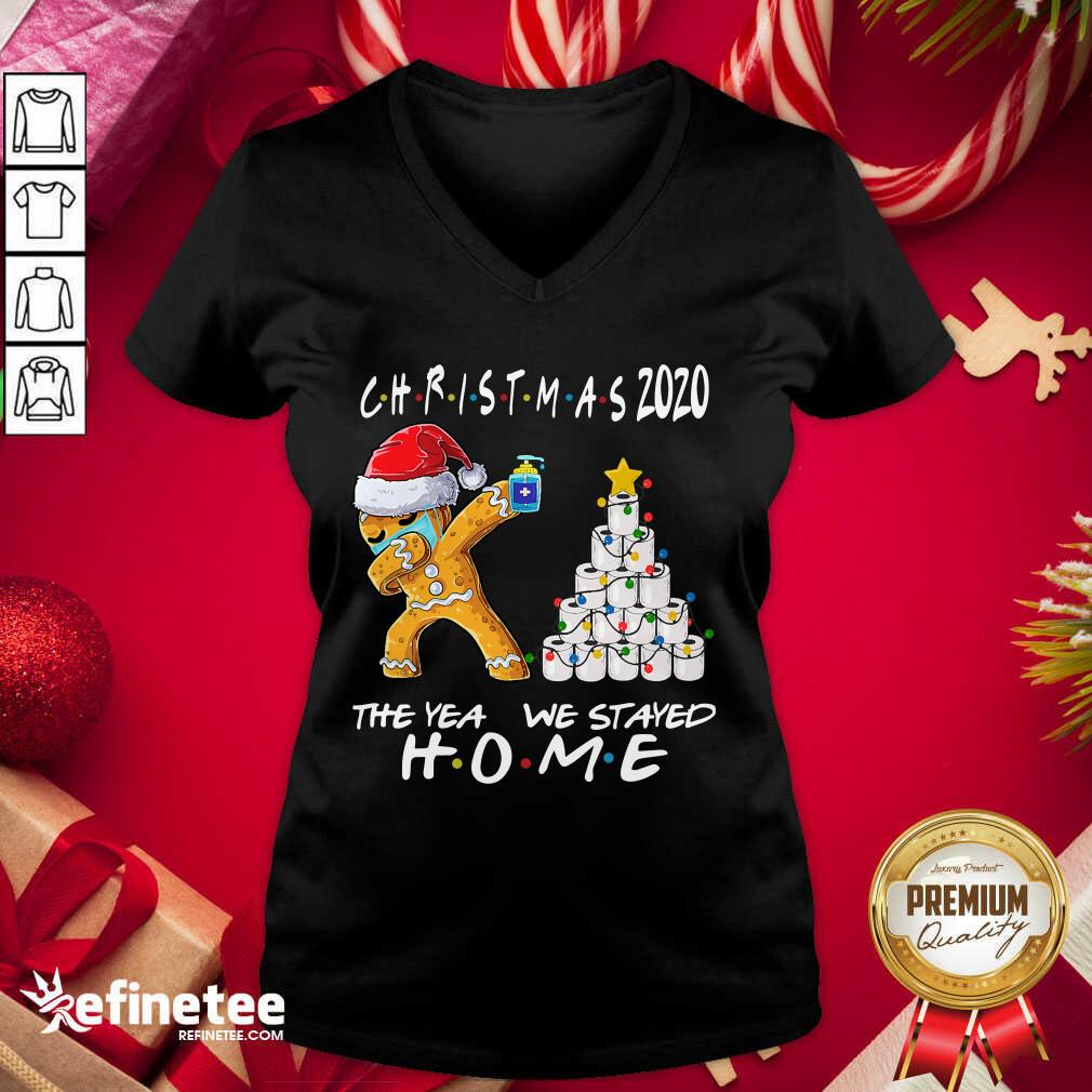 Funny Christmas 2020 The Year We Stayed Quarantine Gingerbread Wear Mask Toilet Paper Tree V-neck - Design By Refinetee.com