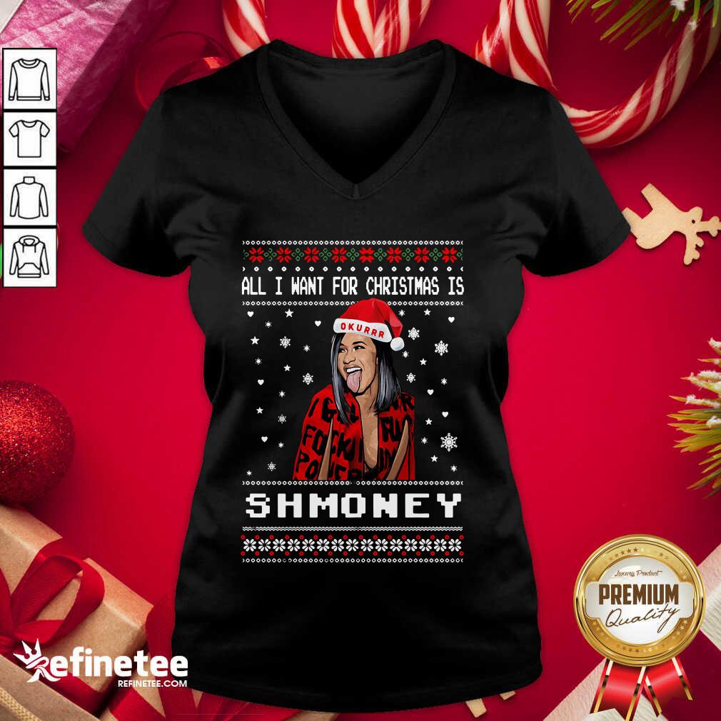 Great All I Want For Christmas Is Shmoney Ugly Merry Christmas V-neck - Design By Refinetee.com All I Want For Christmas Is Shmoney Ugly Merry Christmas V-neck - Design By Refinetee.com