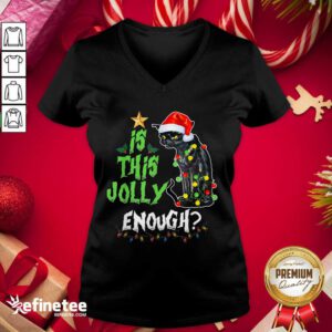 Great Black Cat Santa Is This Jolly Enough Christmas V-neck - Design By Refinetee.com