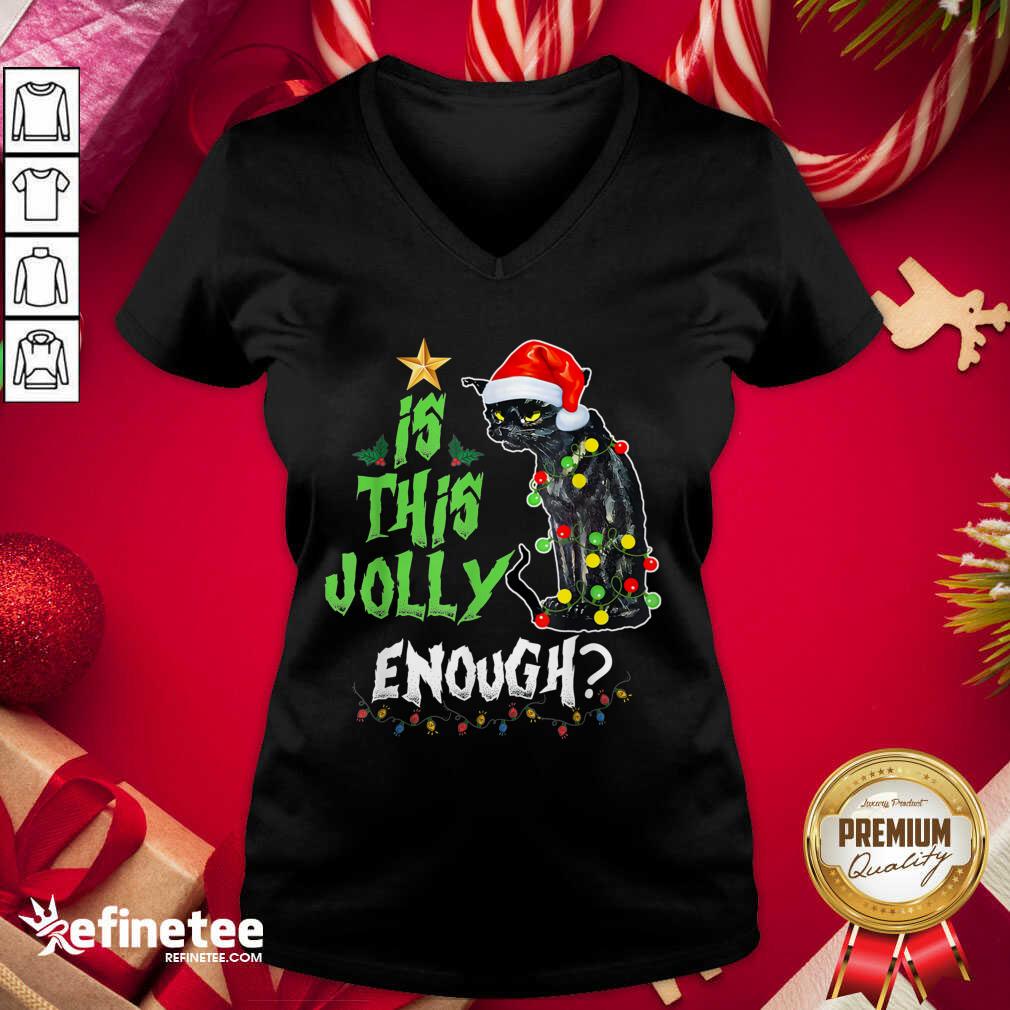 Great Black Cat Santa Is This Jolly Enough Christmas V-neck - Design By Refinetee.com