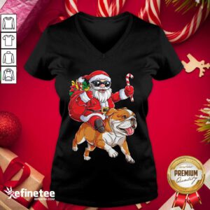 Great Santa Claus Riding Bulldog Merry Christmas V-neck - Design By Refinetee.com