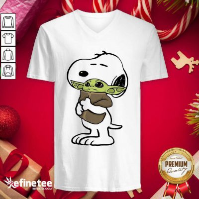 Great Snoopy Hug Baby Yoda V-neck - Design By Refinetee.com