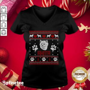 Happy Akita Ugly Christmas V-neck - Design By Refinetee.com