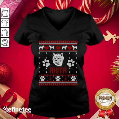 Happy Akita Ugly Christmas V-neck - Design By Refinetee.com
