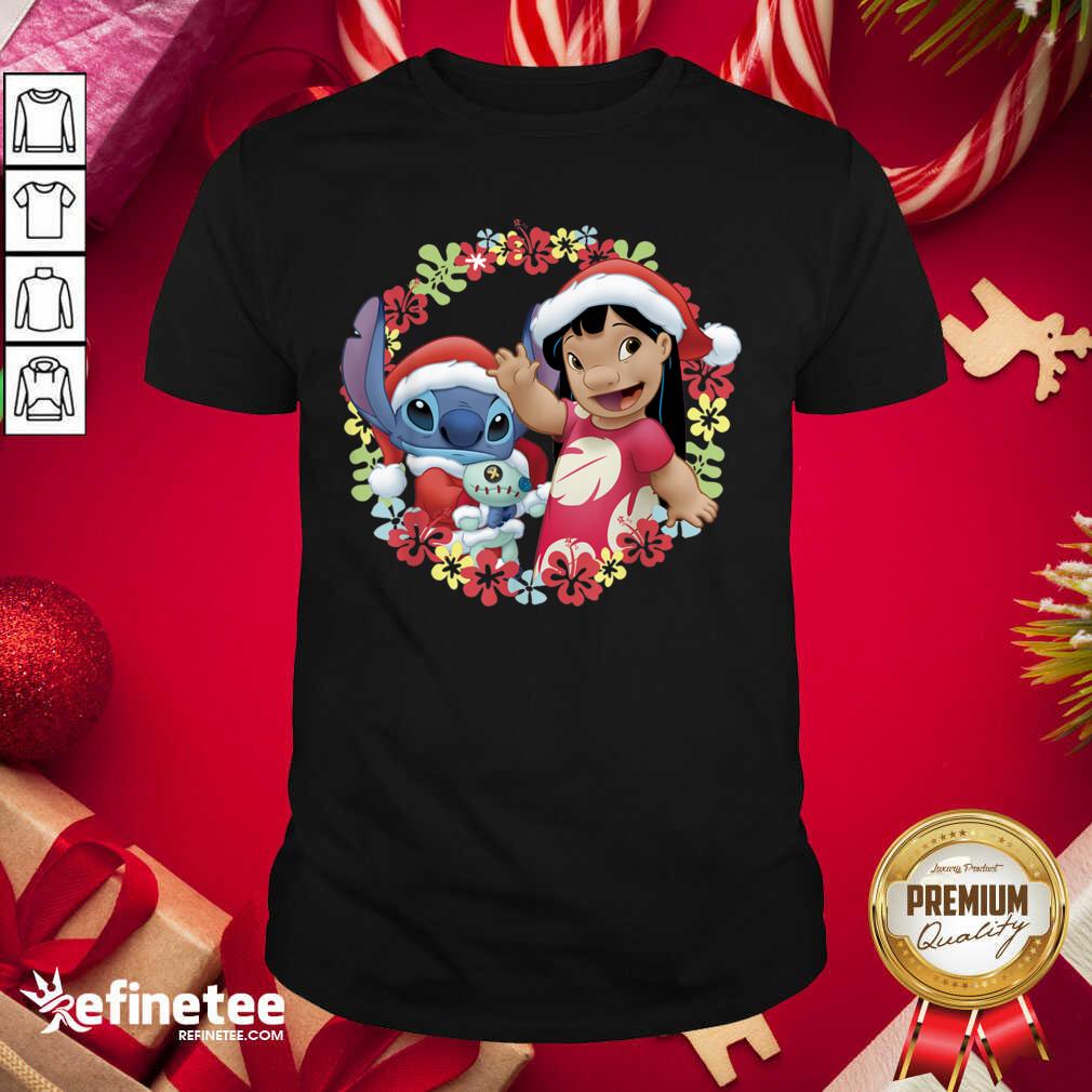Happy Lilo And Stitch Wear Pajama Santa Claus Merry Christmas Shirt - Design By Refinetee.com