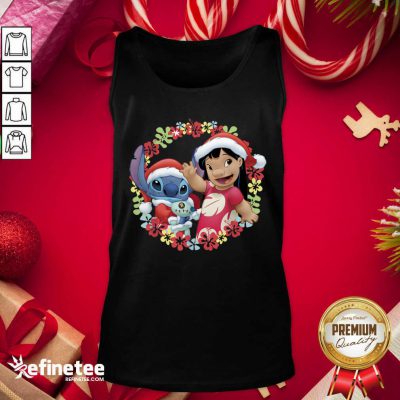 Happy Lilo And Stitch Wear Pajama Santa Claus Merry Christmas Tank Top - Design By Refinetee.com