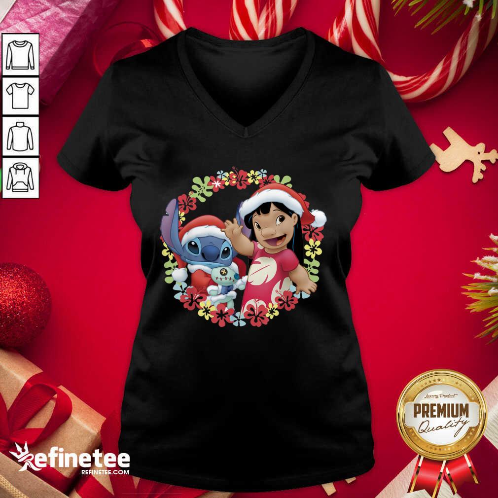Happy Lilo And Stitch Wear Pajama Santa Claus Merry Christmas V-neck - Design By Refinetee.com Lilo And Stitch Wear Pajama Santa Claus Merry Christmas V-neck - Design By Refinetee.com