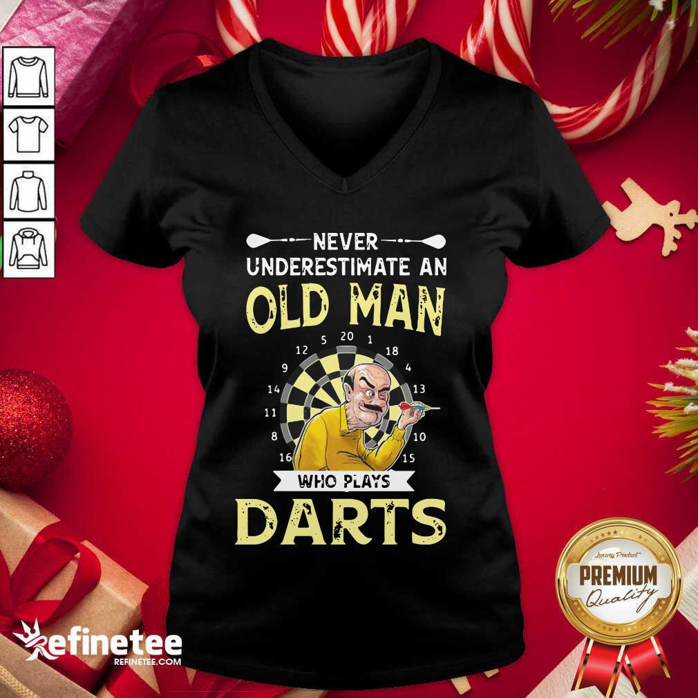 Happy Never Underestimate An Old Man Who Plays Darts V-neck - Design By Refinetee.com