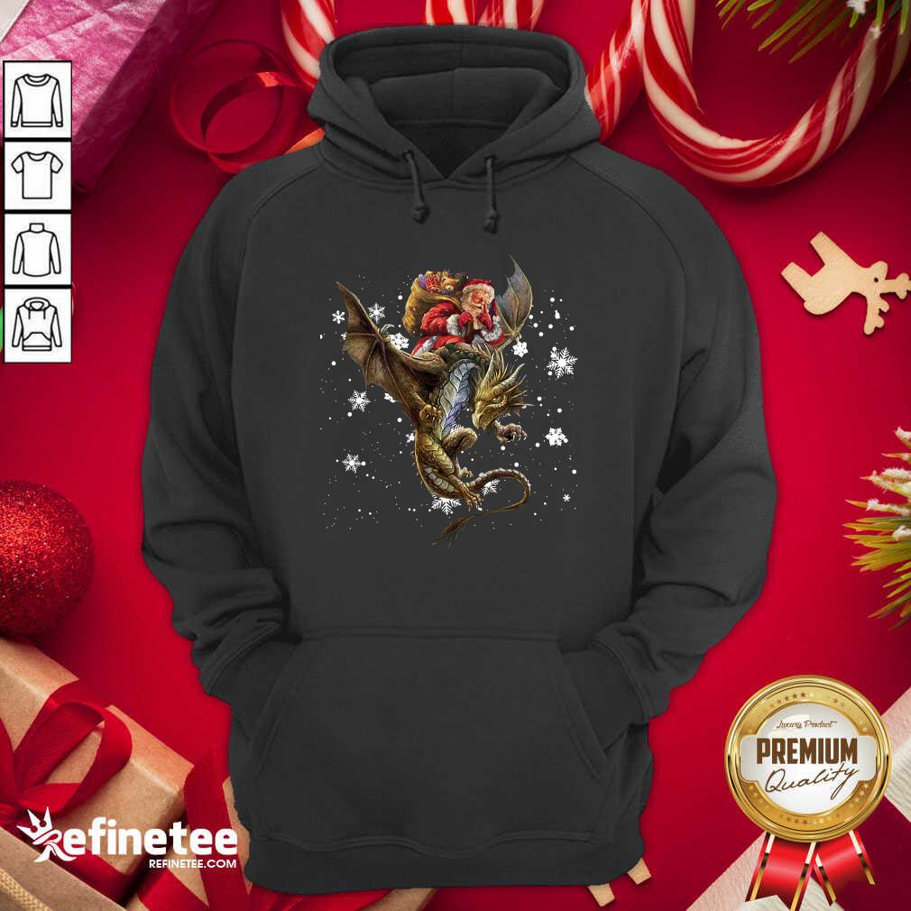Happy Santa Riding Dragon Christmas Hoodie - Design By Refinetee.com Santa Riding Dragon Christmas Hoodie - Design By Refinetee.com