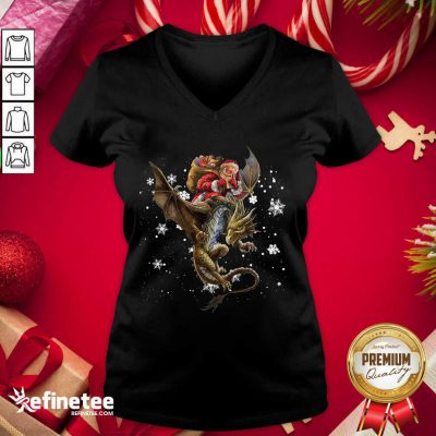 Happy Santa Riding Dragon Christmas V-neck - Design By Refinetee.com