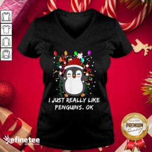 Hot Merry Christmas Penguin I Just Really Like Penguins Ok V-neck - Design By Refinetee.com