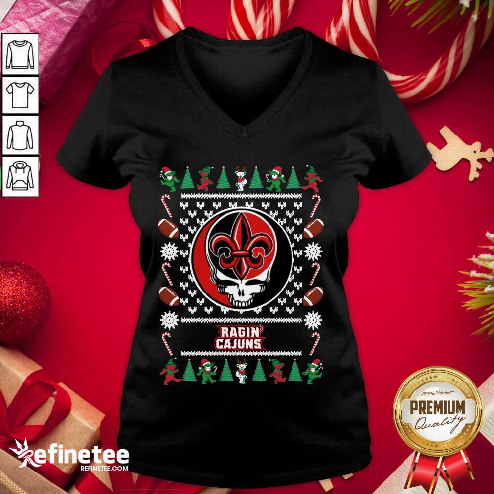 Lovely Louisiana Ragin Cajuns Grateful Dead Ugly Christmas V-neck - Design By Refinetee.com Louisiana Ragin Cajuns Grateful Dead Ugly Christmas V-neck - Design By Refinetee.com