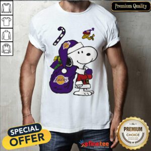 Lovely Snoopy And Woodstock Los Angeles Laker Merry Christmas 2020 Shirt - Design By Refinetee.com