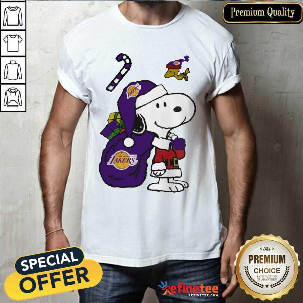 Lovely Snoopy And Woodstock Los Angeles Laker Merry Christmas 2020 Shirt - Design By Refinetee.com