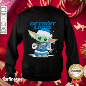 Nice Baby Yoda play Rugby Detroit Lions Merry Christmas Sweatshirt - Design By Refinetee.com
