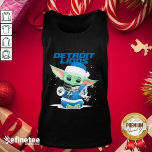 Nice Baby Yoda play Rugby Detroit Lions Merry Christmas Tank Top - Design By Refinetee.com
