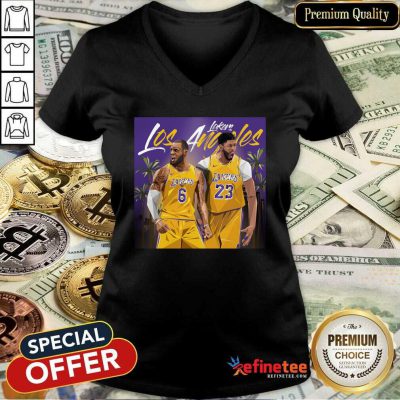 Nice Los Angeles Lakers Eddie Jones And Lebron James V-neck - Design By Refinetee.com
