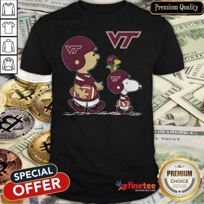 Nice The Peanuts Charlie Brown And Snoopy Woodstock Virginia Tech Hokies Football Shirt - Design By Refinetee.com