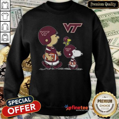 Nice The Peanuts Charlie Brown And Snoopy Woodstock Virginia Tech Hokies Football Sweatshirt - Design By Refinetee.com