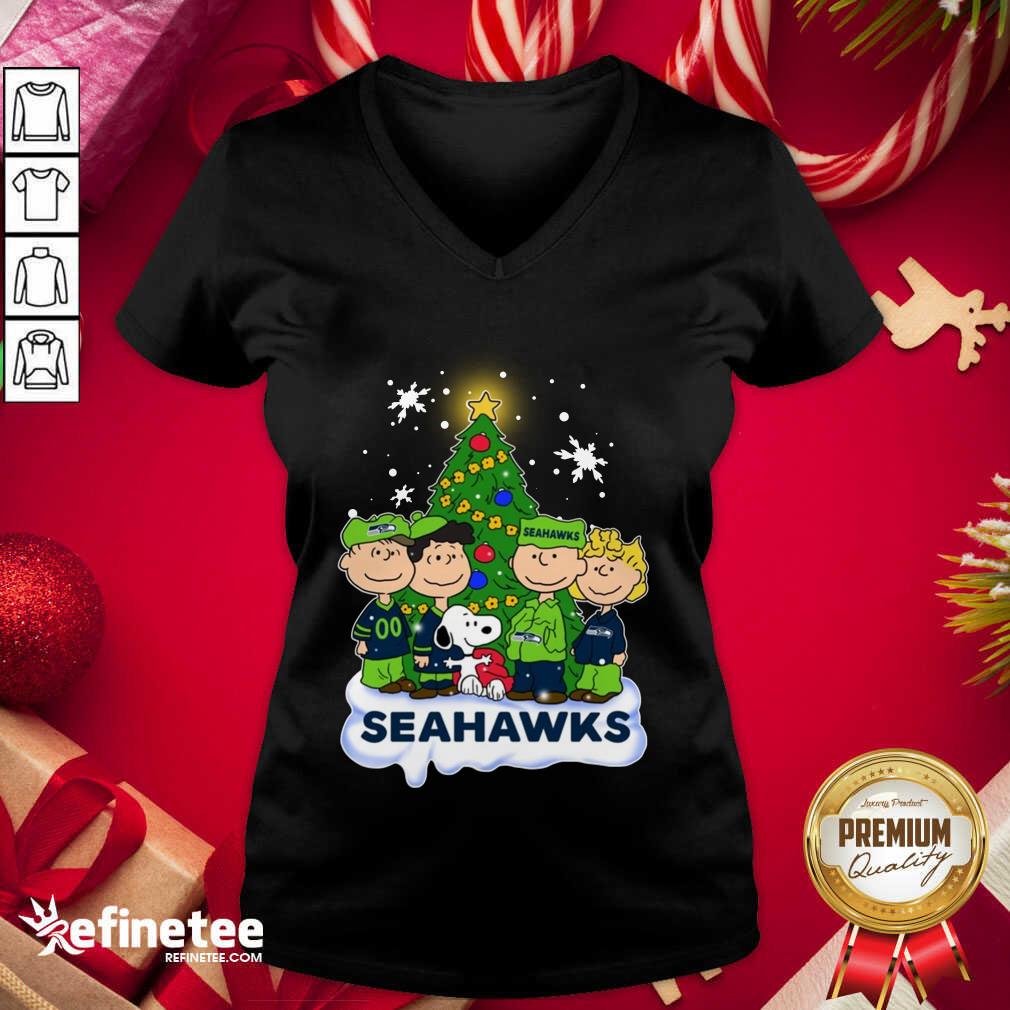Official Snoopy The Peanuts Seattle Seahawks Christmas V-neck - Design By Refinetee.com