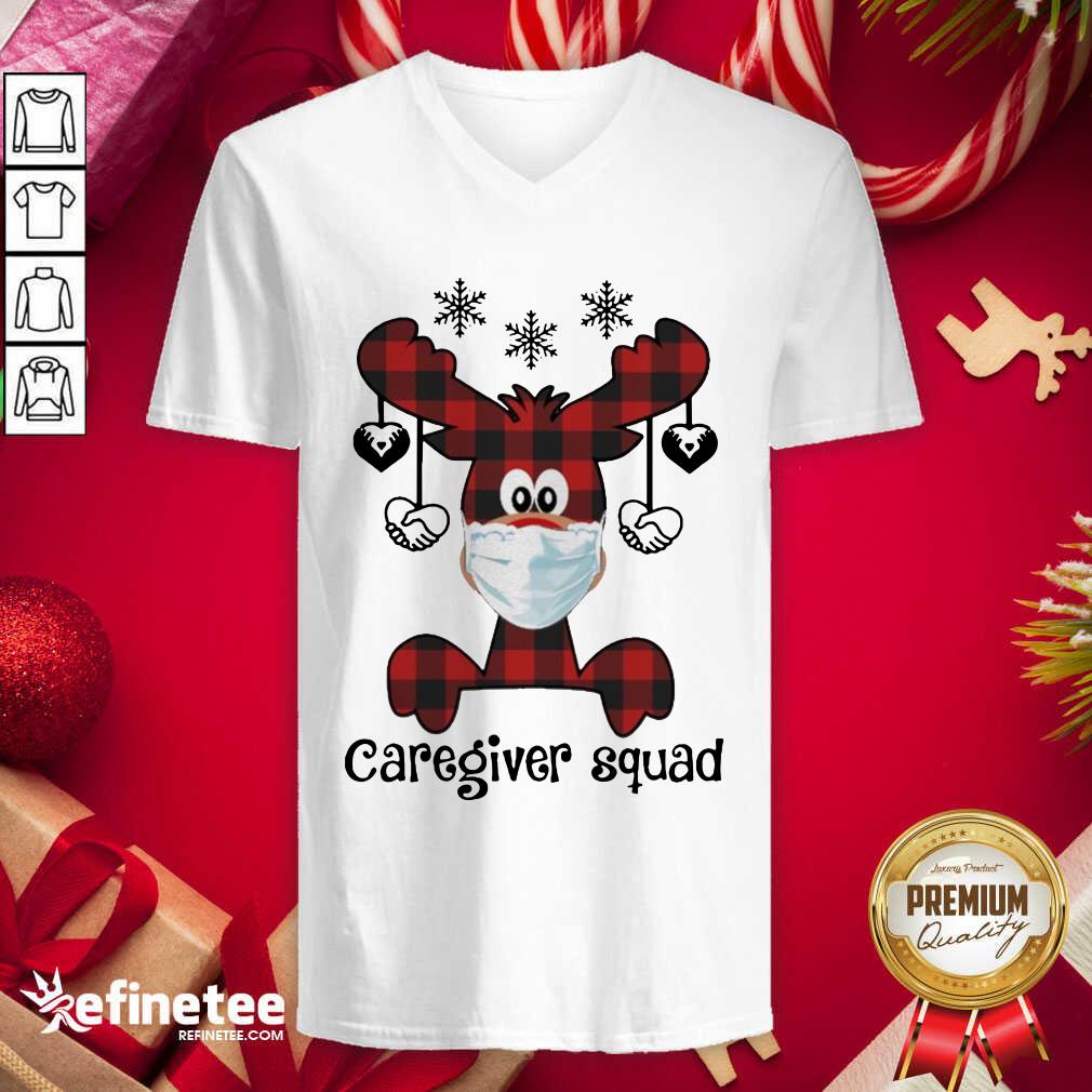 Perfect Reindeer Face Mask Caregiver Squad Christmas V-neck - Design By Refinetee.com
