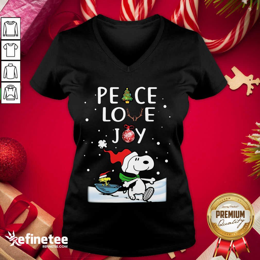 Premium Snoopy Peace Love Joy V-neck - Design By Refinetee.com Snoopy Peace Love Joy V-neck - Design By Refinetee.com