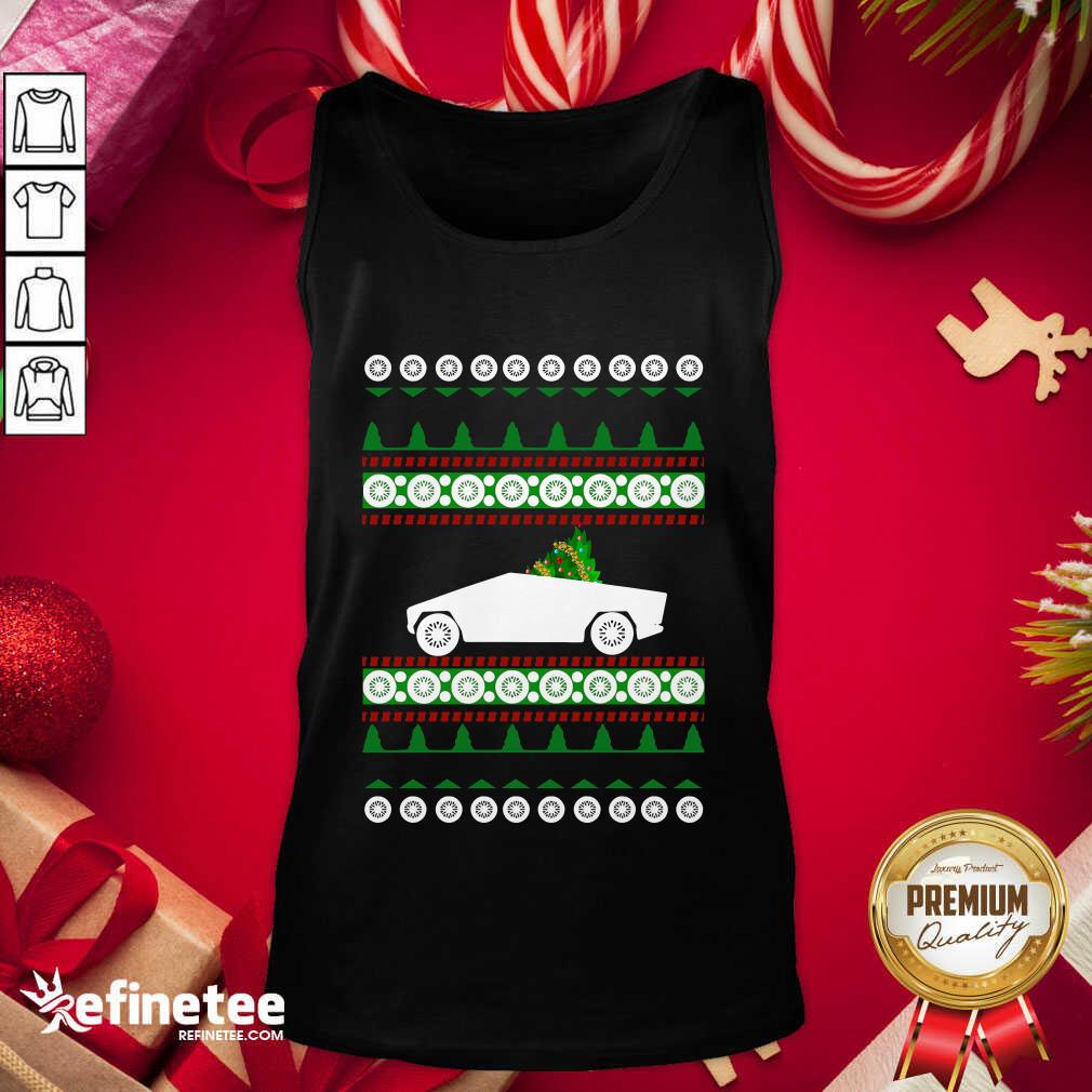 Pretty CyberTruck Tesla Ugly Christmas Tank Top - Design By Refinetee.com CyberTruck Tesla Ugly Christmas Tank Top - Design By Refinetee.com