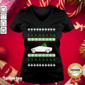 Pretty CyberTruck Tesla Ugly Christmas V-neck - Design By Refinetee.com