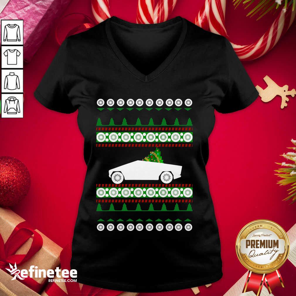 Pretty CyberTruck Tesla Ugly Christmas V-neck - Design By Refinetee.com CyberTruck Tesla Ugly Christmas V-neck - Design By Refinetee.com