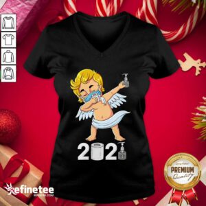 Pretty Dabbing Cupid In A Mask Funny Valentines Day 2021 Dab V-neck - Design By Refinetee.com