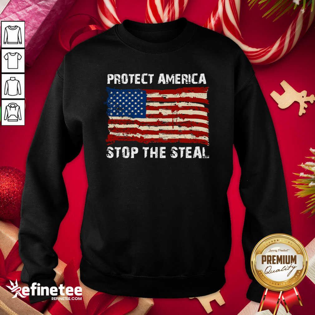 Pretty Protect America Stop The Steal Voter Fraud Trump 2020 Us Flag Sweatshirt - Design By Refinetee.com Protect America Stop The Steal Voter Fraud Trump 2020 Us Flag Sweatshirt - Design By Refinetee.com
