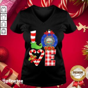 Pro Elf Love Seal Of The State Of Hampshire 1776 Christmas V-neck - Design By Refinetee.com
