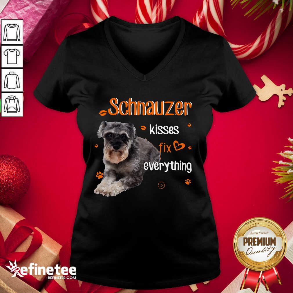 Super Nice Schnauzer Kisses Fix Everything V-neck - Design By Refinetee.com Schnauzer Kisses Fix Everything V-neck - Design By Refinetee.com