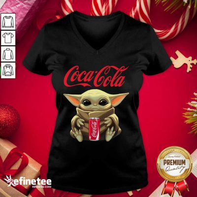 Super Nice Star Wars Baby Yoda Hugs Coca Cola Soft Drink V-neck - Design By Refinetee.com