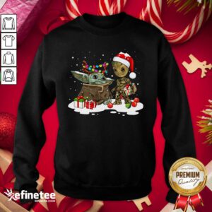 Top Baby Yoda And Baby Groot Happy Merry Christmas Sweatshirt - Design By Refinetee.com