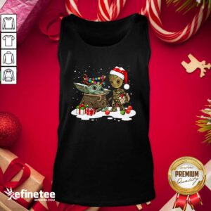 Top Baby Yoda And Baby Groot Happy Merry Christmas Tank Top - Design By Refinetee.com