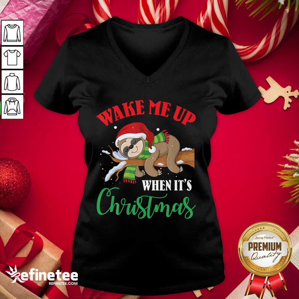 Top Sloth Wake Me Up When It’s Ugly Christmas V-neck - Design By Refinetee.com Sloth Wake Me Up When It’s Ugly Christmas V-neck - Design By Refinetee.com