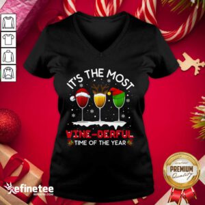 Wonderful Christmas Wine Xmas Alcohol Pajama Pj Tops For Women V-neck - Design By Refinetee.com