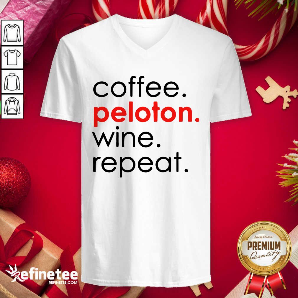 Wonderful Cooffee Peloton Wine And Repeat V-neck - Design By Refinetee.com