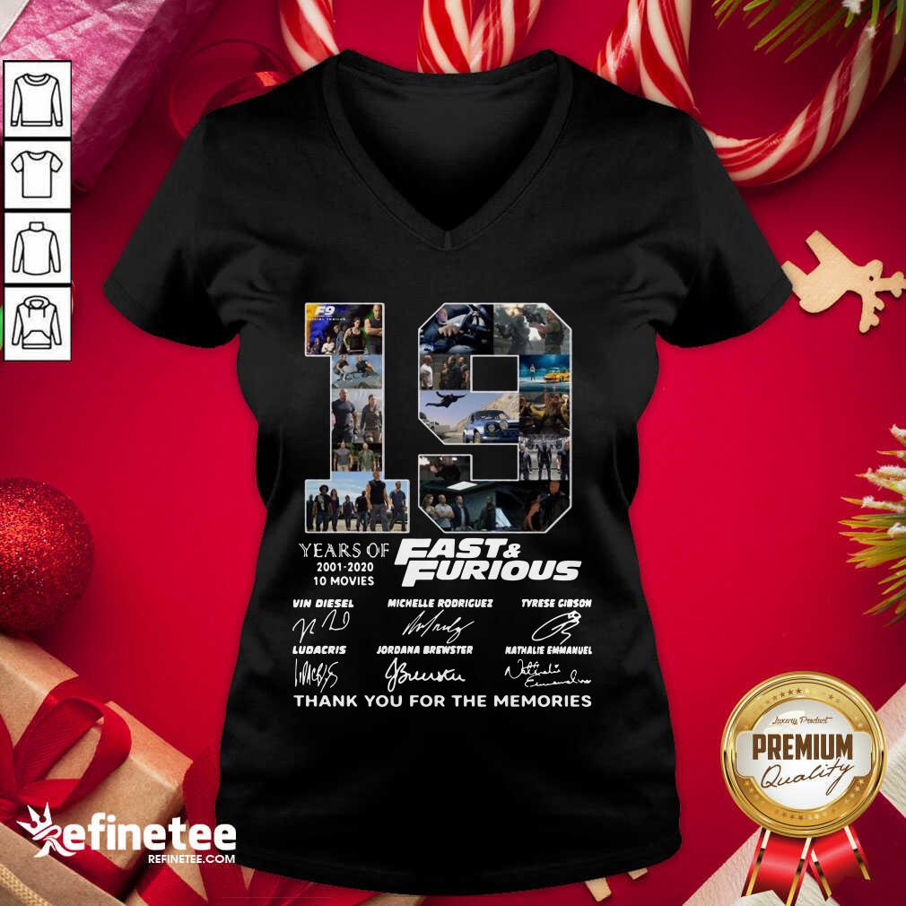 Wonderful Fast And Furious 19 Years Thank You For The Memories Signatures V-neck - Design By Refinetee.com