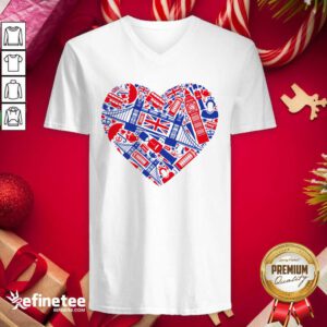 Wonderful List Of British Symbols Composed In Love Sign V-neck - Design By Refinetee.com