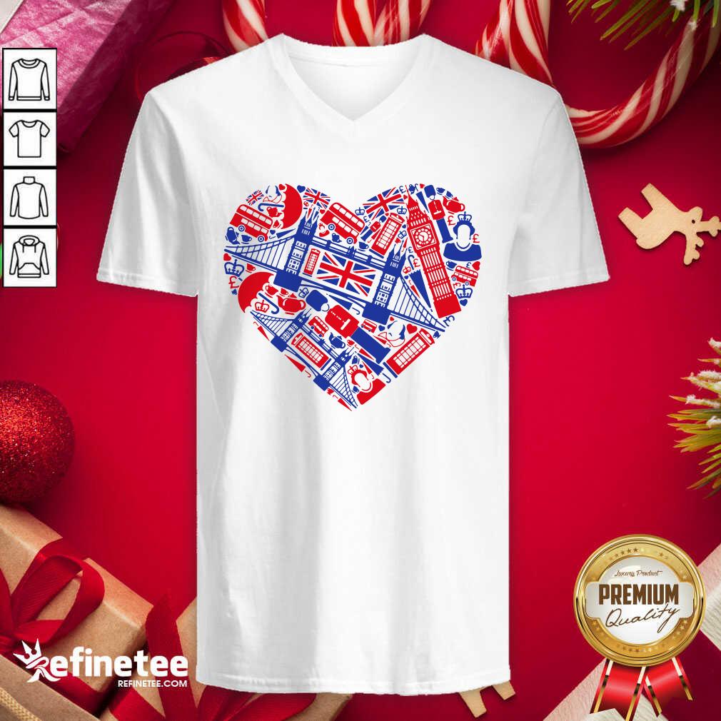 Wonderful List Of British Symbols Composed In Love Sign V-neck - Design By Refinetee.com List Of British Symbols Composed In Love Sign V-neck - Design By Refinetee.com
